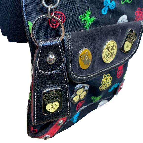 Kathy Van Zeeland Black Canvas Crossbody Purse Lots of Zip Pockets Keychain - Picture 3 of 6